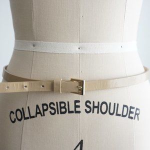 Beige Patent Vegan Leather Slim Belt Size S